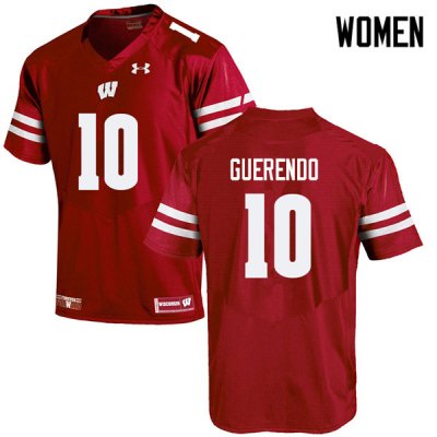 Women's Wisconsin Badgers NCAA #10 Isaac Guerendo Red Authentic Under Armour Stitched College Football Jersey XL31R05TN